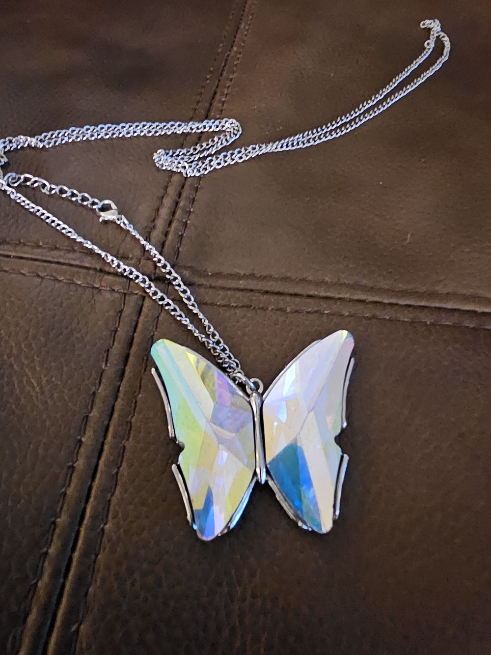 Iridescent Crystal Butterfly Pendant Necklace